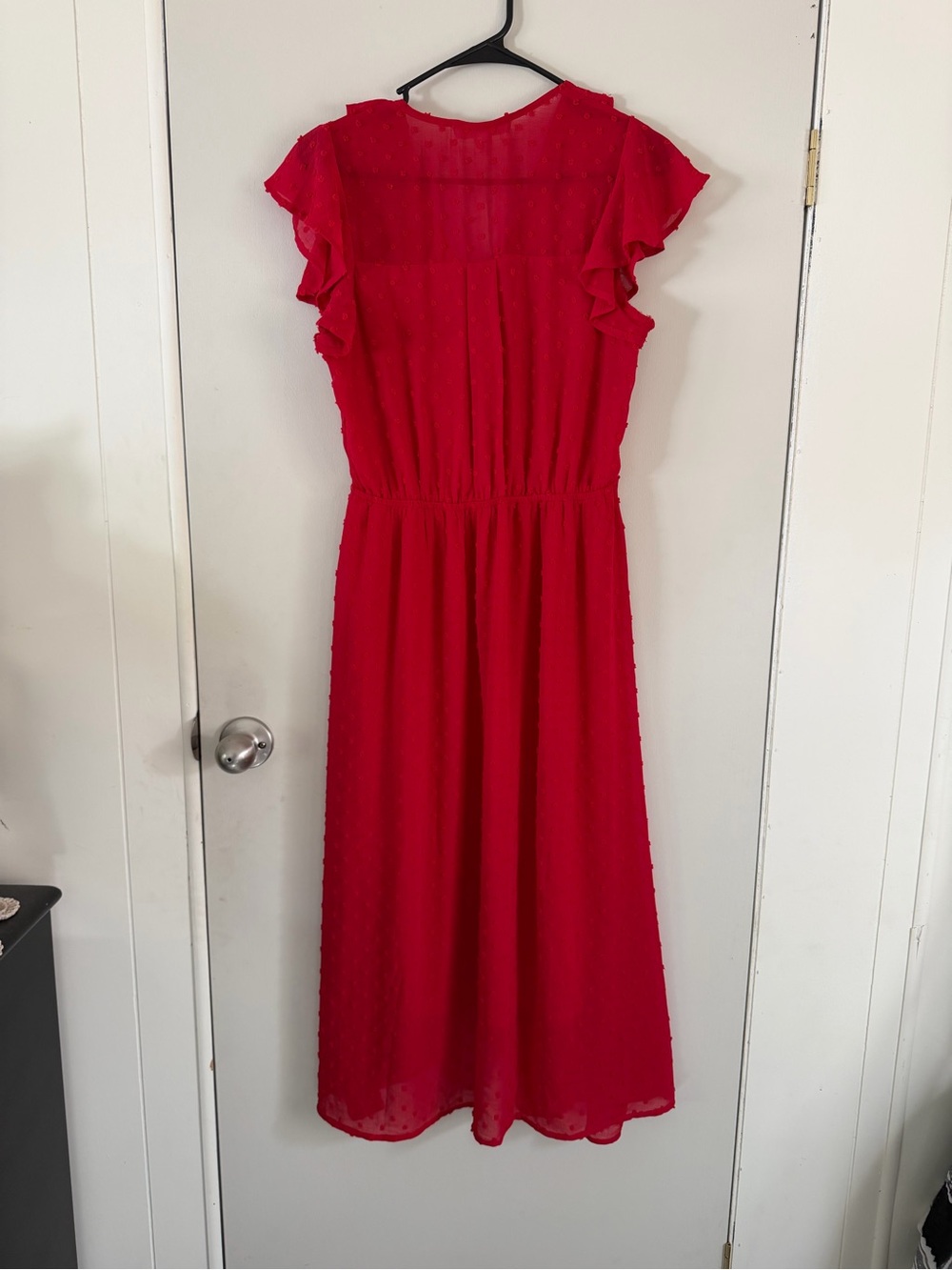 Red Ruffle Wrap Midi Dress - Picture 2 of 5